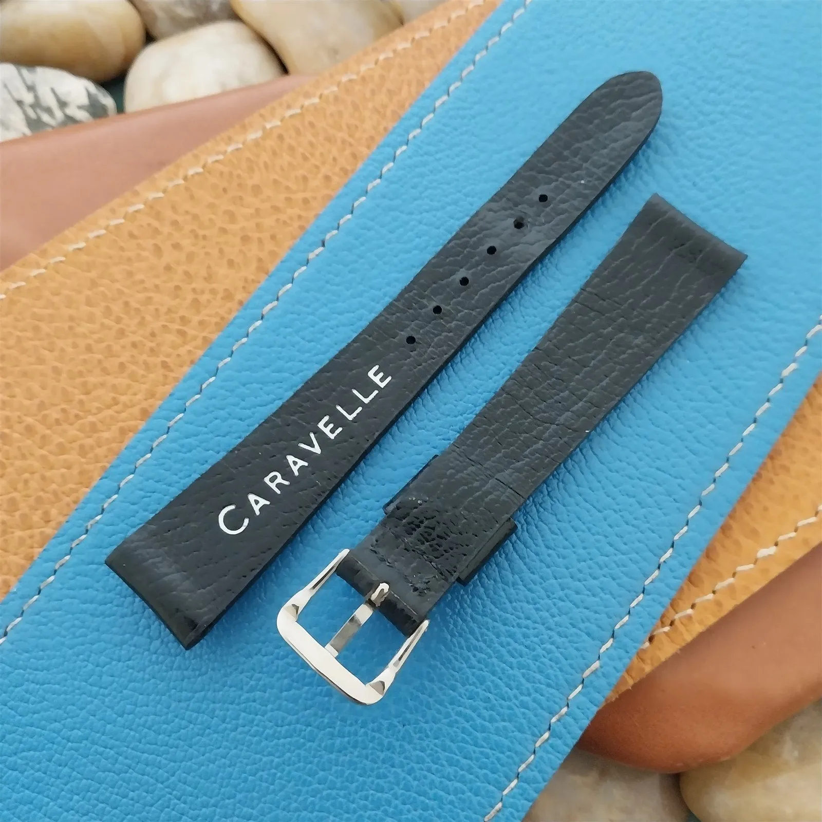 17mm Caravelle Bulova Black Leather Unused Classic nos 1970s Vintage Watch Band