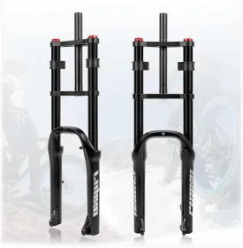20 Inch Bike Fat Fork 4.0" Tire Air Suspension Fork Double Shoulder 1-1/8" Disc Brake QR 135mm Travel 140mm Adjustable Rebound for Snow Beach XC Bicycle 2880g