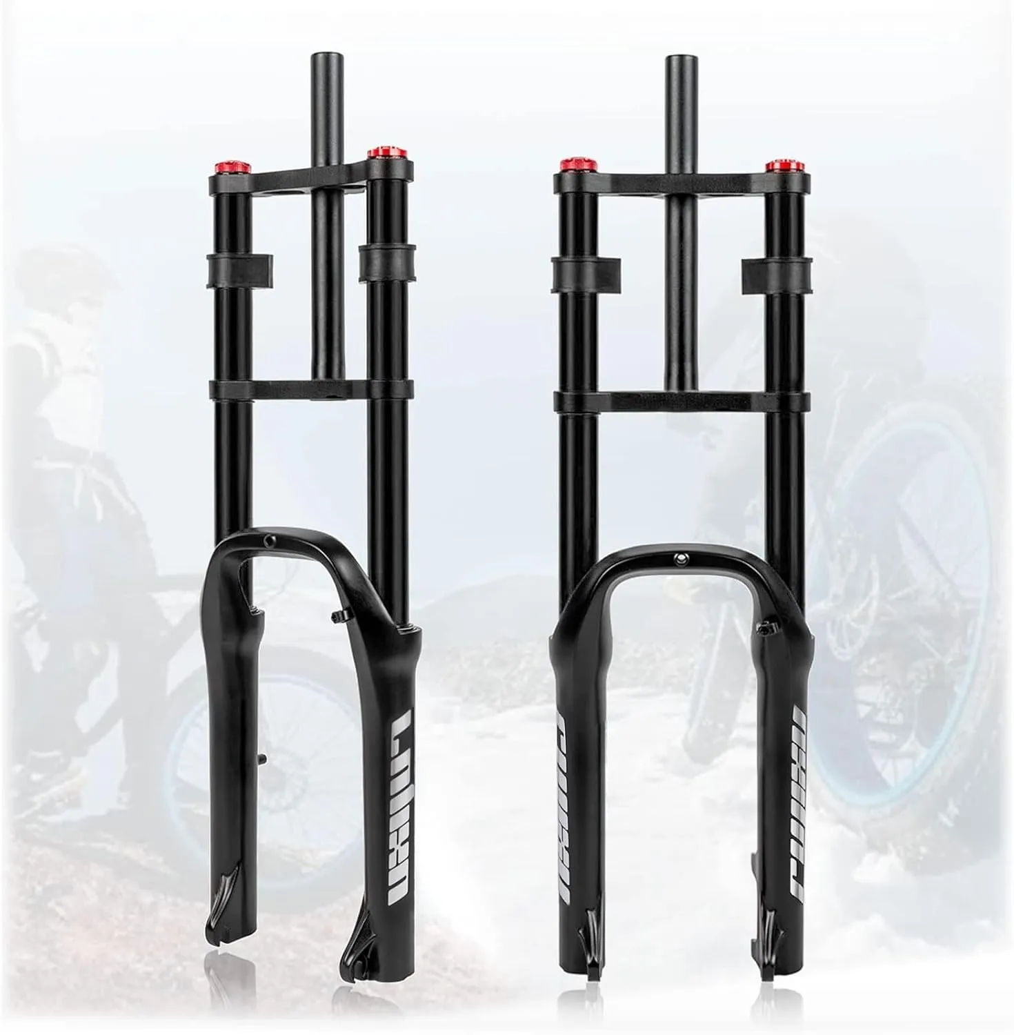 20 Inch Bike Fat Fork 4.0" Tire Air Suspension Fork Double Shoulder 1-1/8" Disc Brake QR 135mm Travel 140mm Adjustable Rebound for Snow Beach XC Bicycle 2880g