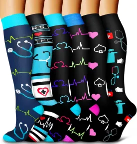 6 Pack Copper Compression Socks for Women and Men Circulation-Best Support for Medical, Running,Nursing,Athletic