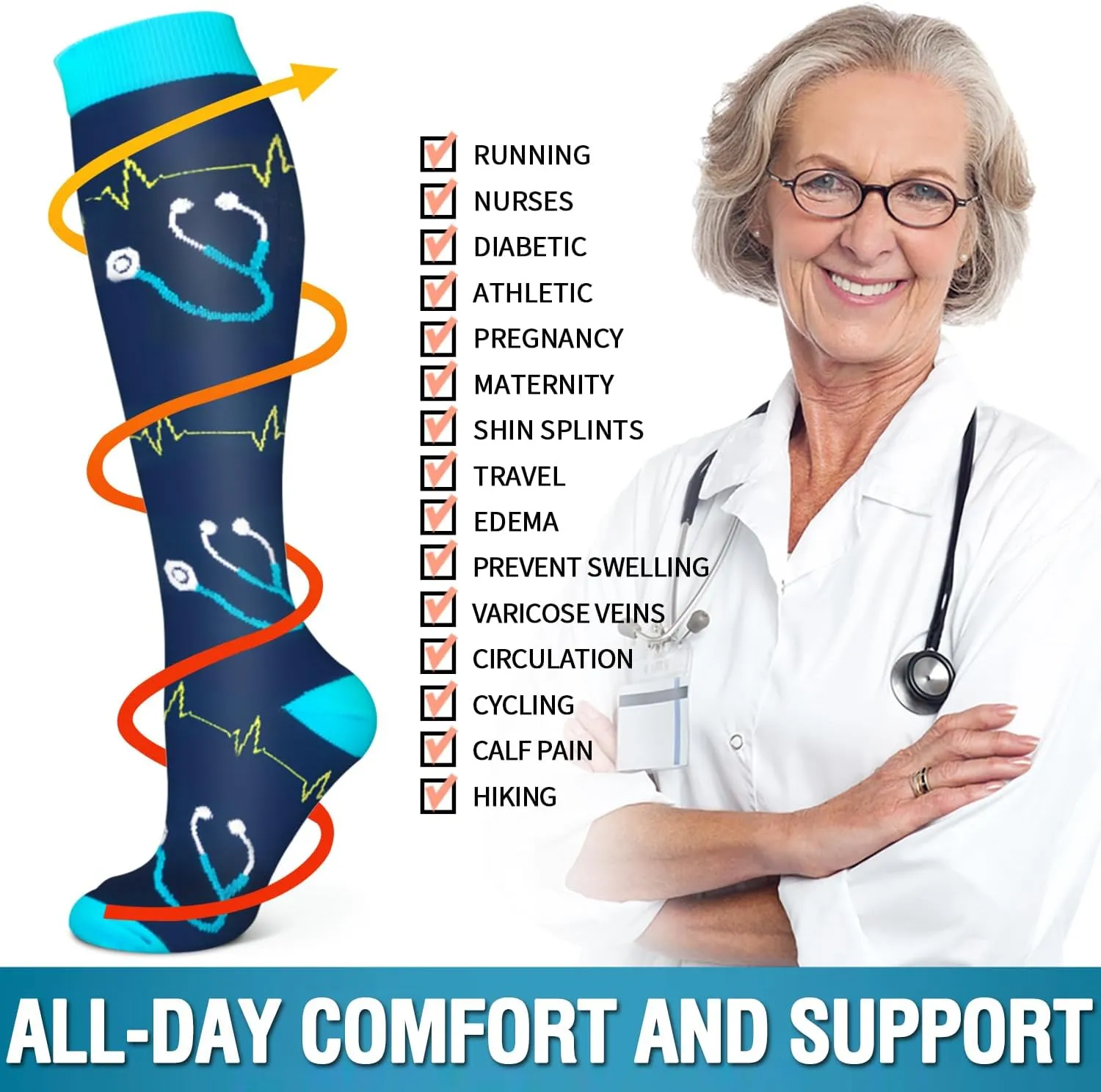 6 Pack Copper Compression Socks for Women and Men Circulation-Best Support for Medical, Running,Nursing,Athletic