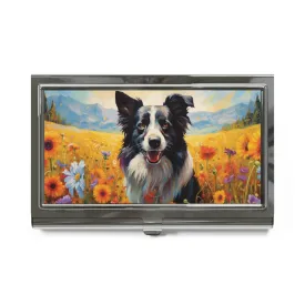 Abstract Expressionism Style Border Collie in Garden Business Card Holder