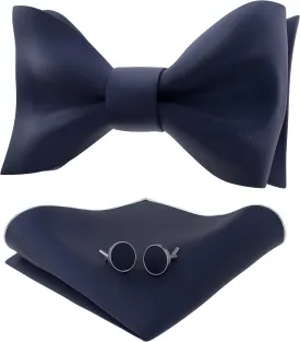 Adam Young Men's Self Tie Bow Tie Sets w/Pocket Squares & Cufflinks Sami-Glossy Satin Classy Bowtie for Tuxedo Faux Silk
