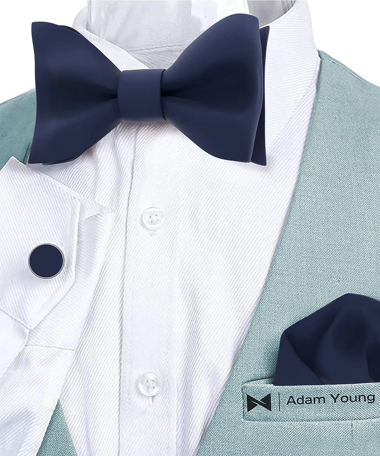 Adam Young Men's Self Tie Bow Tie Sets w/Pocket Squares & Cufflinks Sami-Glossy Satin Classy Bowtie for Tuxedo Faux Silk