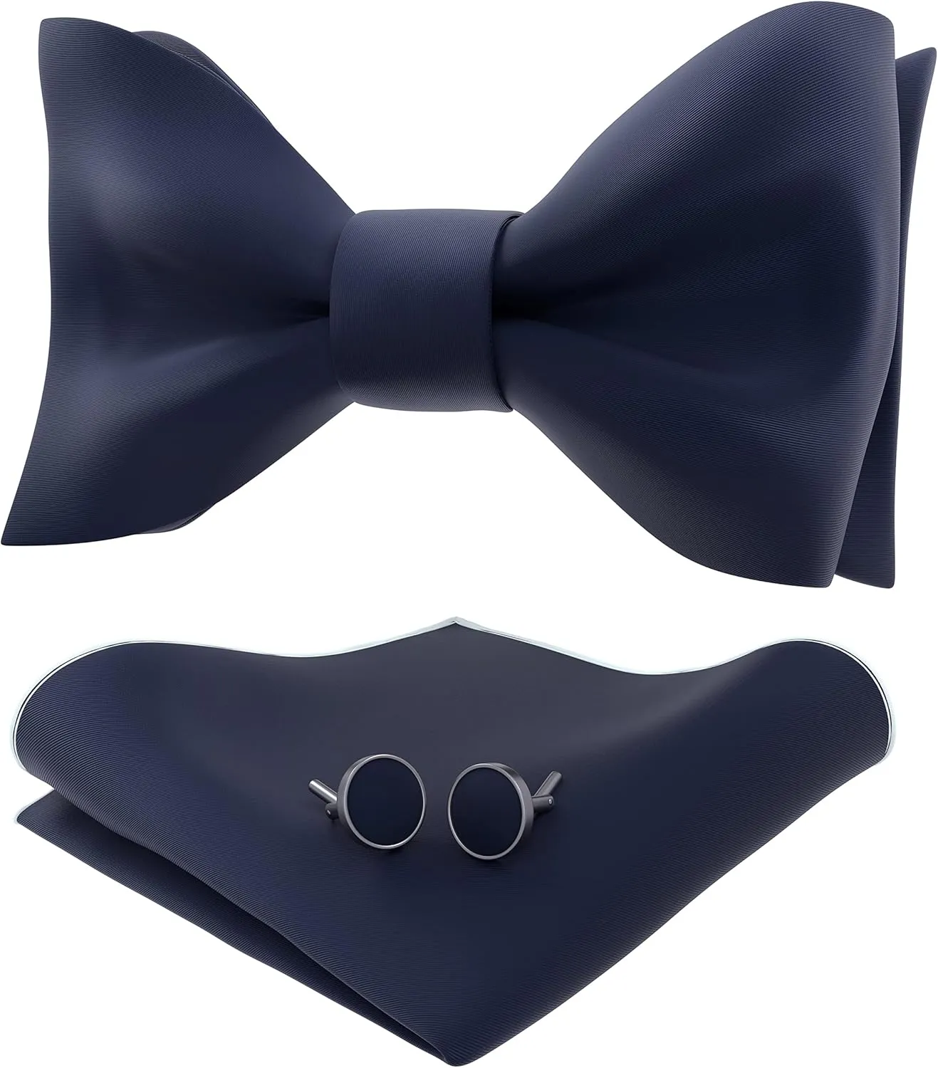 Adam Young Men's Self Tie Bow Tie Sets w/Pocket Squares & Cufflinks Sami-Glossy Satin Classy Bowtie for Tuxedo Faux Silk