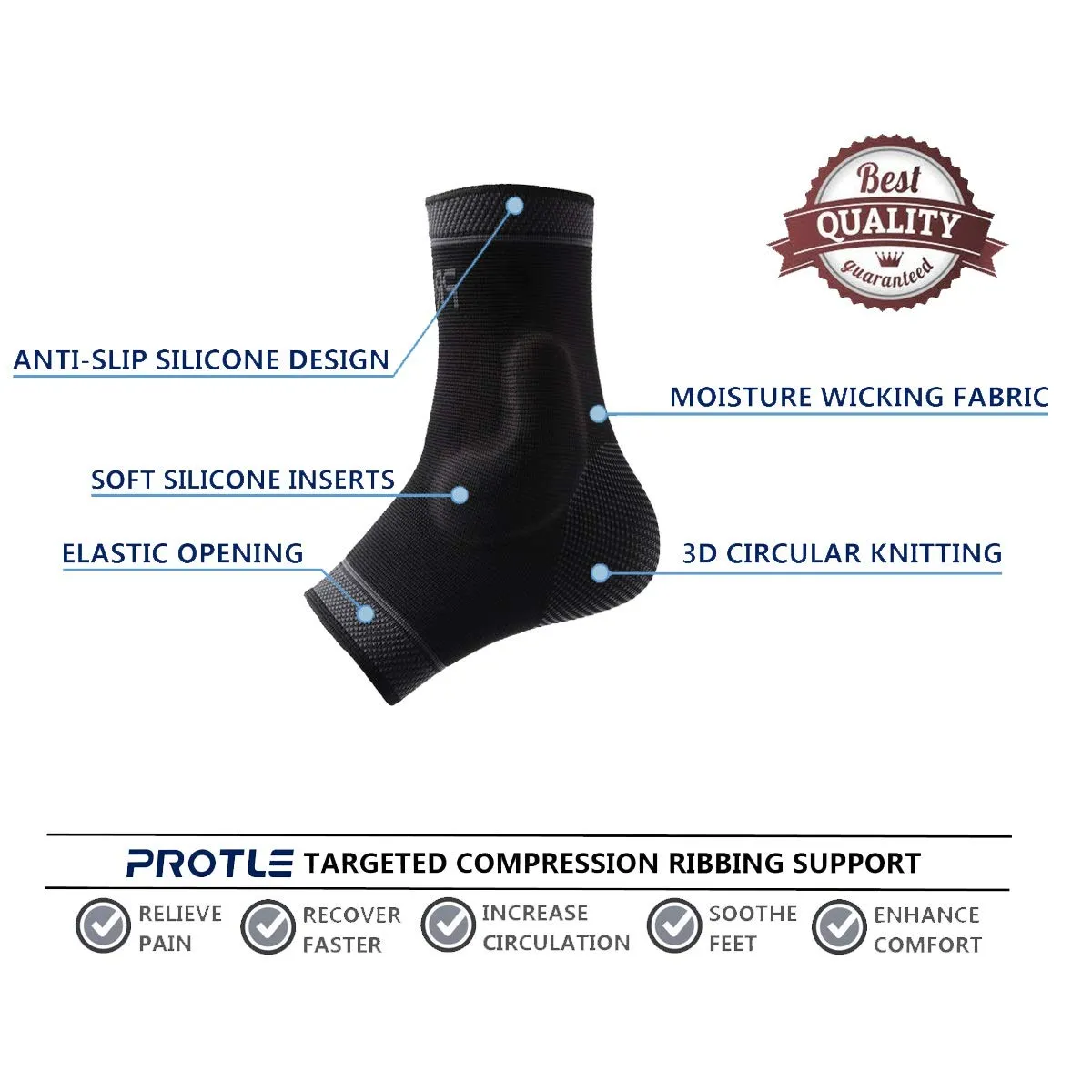Adjustable Foot Socks, Ankle Brace Compression Support Sleeve with Silicone Gel, Arch Support - Boosts Recovery from Joint Pain, Sprain, Plantar Fasciitis (Black-XLarge)