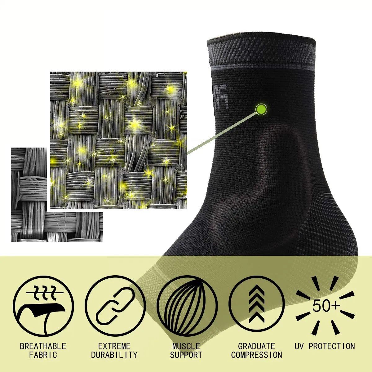 Adjustable Foot Socks, Ankle Brace Compression Support Sleeve with Silicone Gel, Arch Support - Boosts Recovery from Joint Pain, Sprain, Plantar Fasciitis (Black-XLarge)