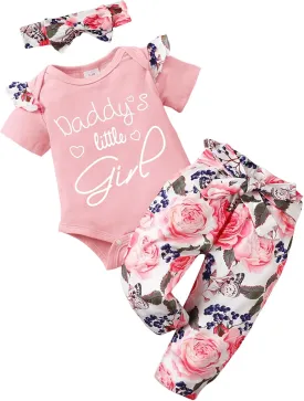 AMAWMW Baby Girl Clothes Set Daddys Little Girl Ruffle Romper Top Camouflage Pants Newborn Infant Baby Girl Outfit