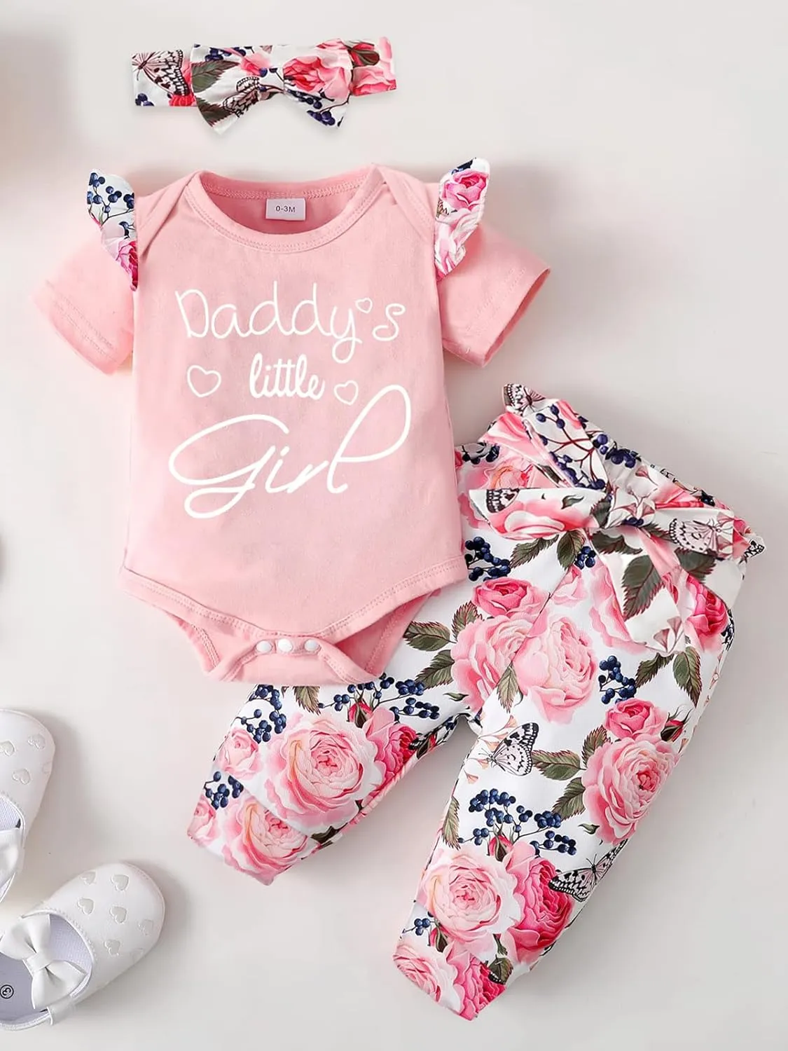 AMAWMW Baby Girl Clothes Set Daddys Little Girl Ruffle Romper Top Camouflage Pants Newborn Infant Baby Girl Outfit