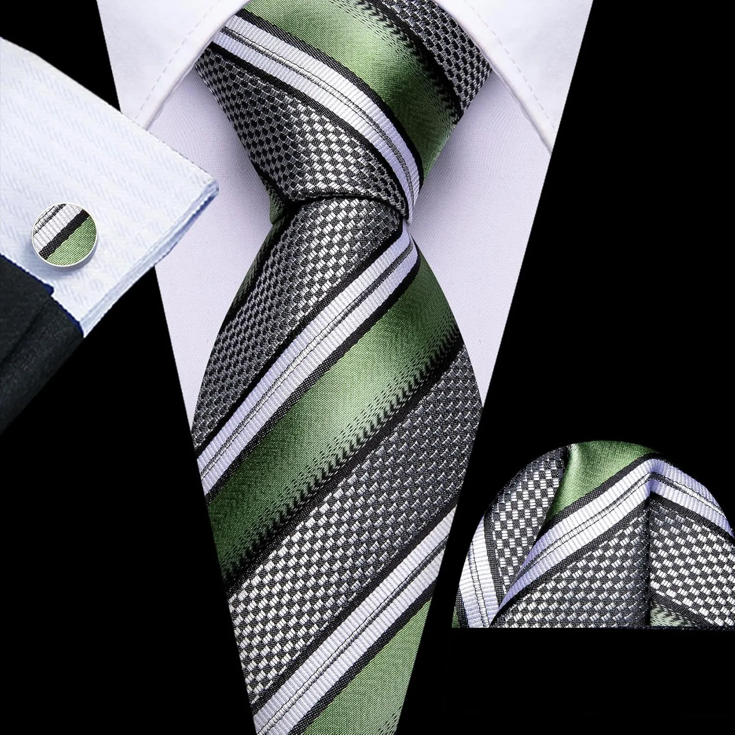 Barry.Wang Mens Tie Set Plaid Check Neckties Formal Business Wedding Luxury Pocket Square Cufflinks