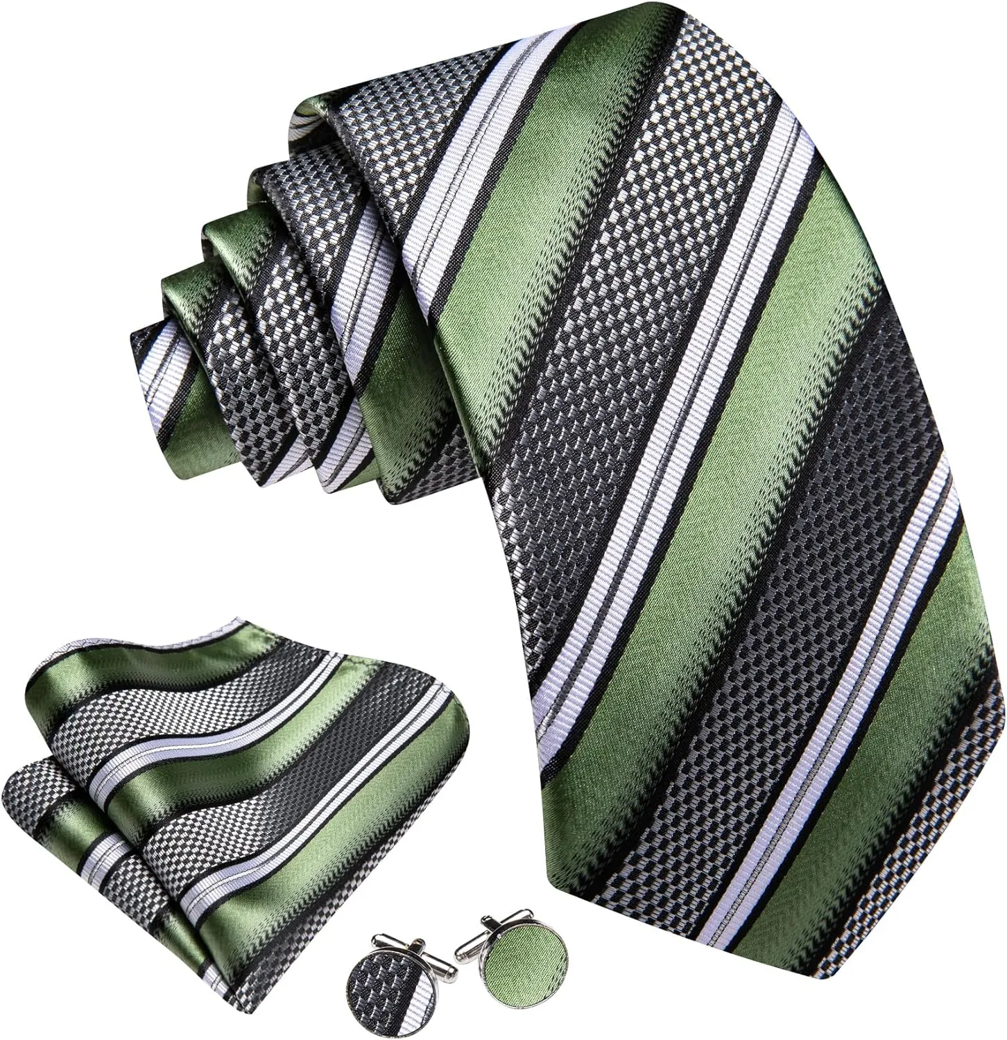Barry.Wang Mens Tie Set Plaid Check Neckties Formal Business Wedding Luxury Pocket Square Cufflinks