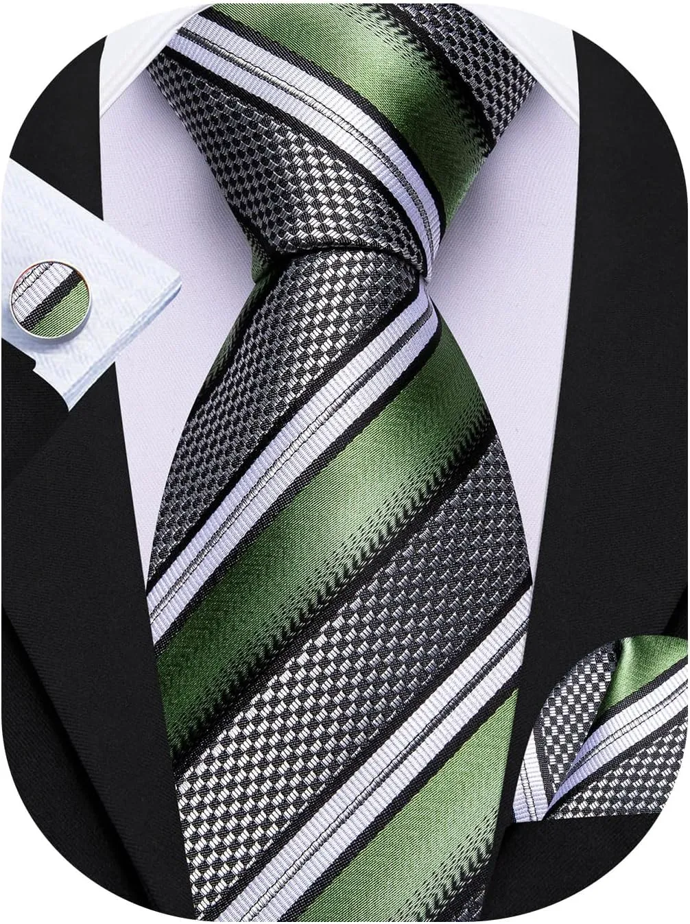 Barry.Wang Mens Tie Set Plaid Check Neckties Formal Business Wedding Luxury Pocket Square Cufflinks