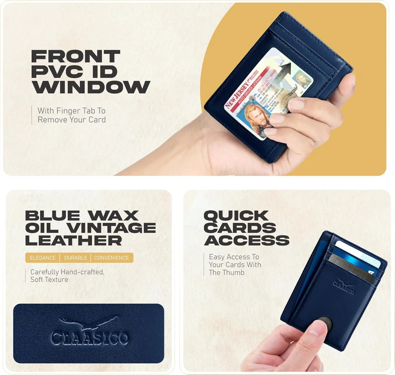 Claasico Front Pocket Small Mens Wallet RFID Blocking Genuine Leather Credit Card Holder