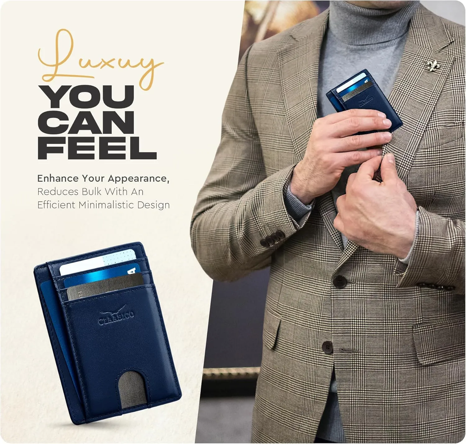 Claasico Front Pocket Small Mens Wallet RFID Blocking Genuine Leather Credit Card Holder
