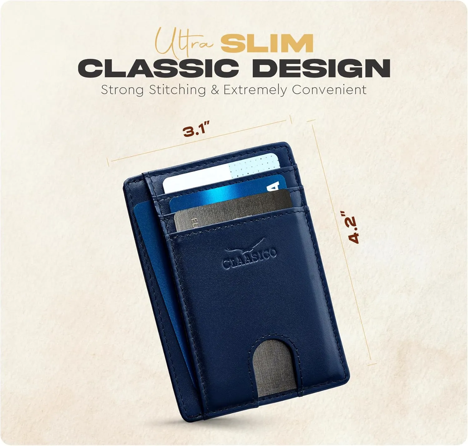 Claasico Front Pocket Small Mens Wallet RFID Blocking Genuine Leather Credit Card Holder
