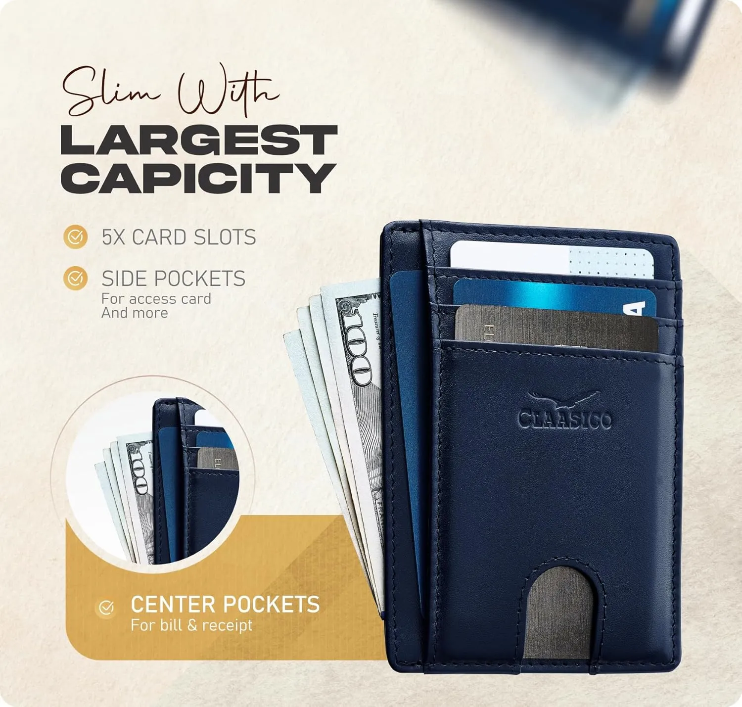Claasico Front Pocket Small Mens Wallet RFID Blocking Genuine Leather Credit Card Holder