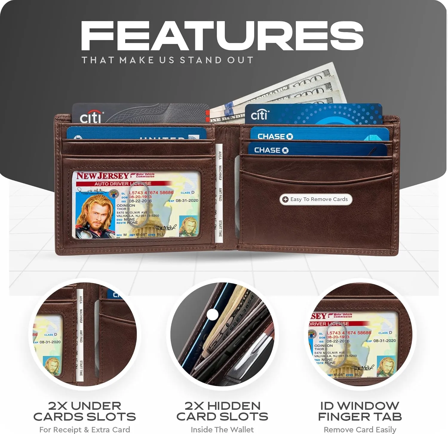 Claasico Mens Bifold Wallet for Men  Genuine Leather RFID Wallet, Slim Billfold Cardholder w/ID Window  Gift Box Included