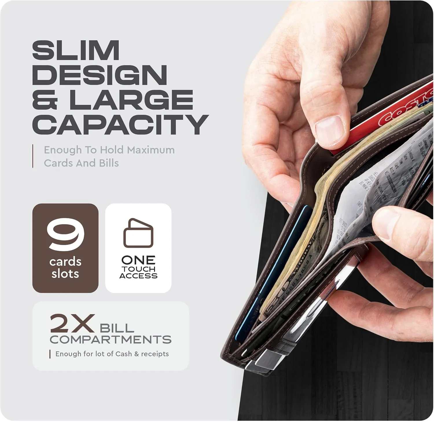 Claasico Mens Bifold Wallet for Men  Genuine Leather RFID Wallet, Slim Billfold Cardholder w/ID Window  Gift Box Included