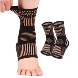 Copper Ankle Brace Copper Infused Support for Men & Women (Pair), Best Ankle Compression Sleeve Socks for Plantar Fasciitis, Sprained Ankle, Achilles Tendon, Pain Relief, Recovery, Sports