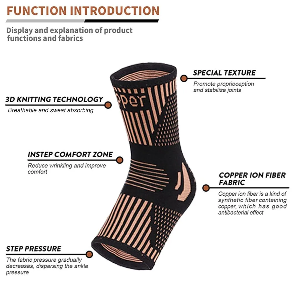 Copper Ankle Brace Copper Infused Support for Men & Women (Pair), Best Ankle Compression Sleeve Socks for Plantar Fasciitis, Sprained Ankle, Achilles Tendon, Pain Relief, Recovery, Sports