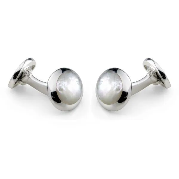 Deakin & Francis Cufflinks Sterling Silver Oval White Mother of Pearl