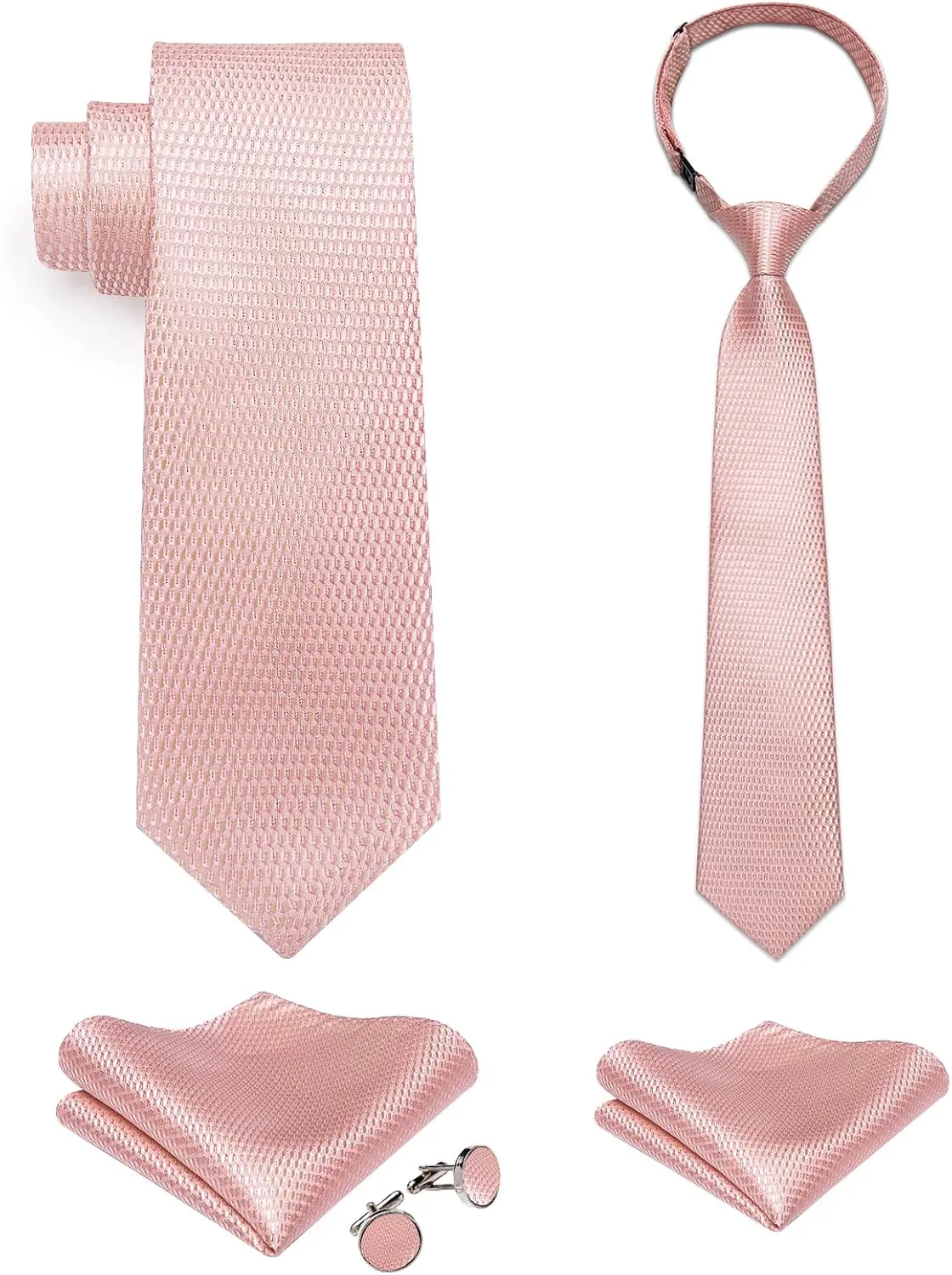 DiBanGu 2PCS Set for Father and Son Tie Silk Mens and Boys Adjustable Necktie & Pocket Square Cufflinks Kids Pre-tied Necktie