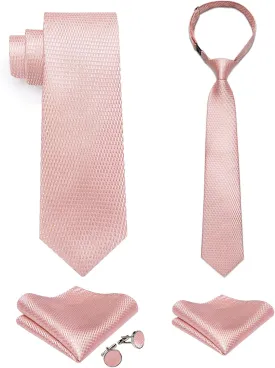 DiBanGu 2PCS Set for Father and Son Tie Silk Mens and Boys Adjustable Necktie & Pocket Square Cufflinks Kids Pre-tied Necktie