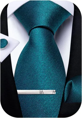 DiBanGu Mens Silk Necktie Solid Color Tie and Pocket Square Cufflink Tie Clip Set Woven Plain Ties for Men Wedding Party