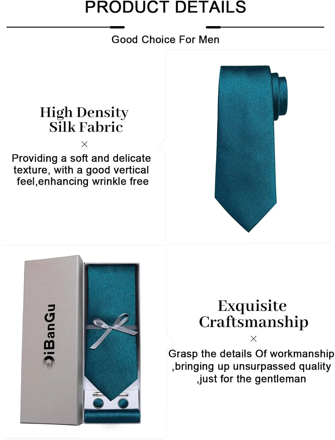 DiBanGu Mens Silk Necktie Solid Color Tie and Pocket Square Cufflink Tie Clip Set Woven Plain Ties for Men Wedding Party