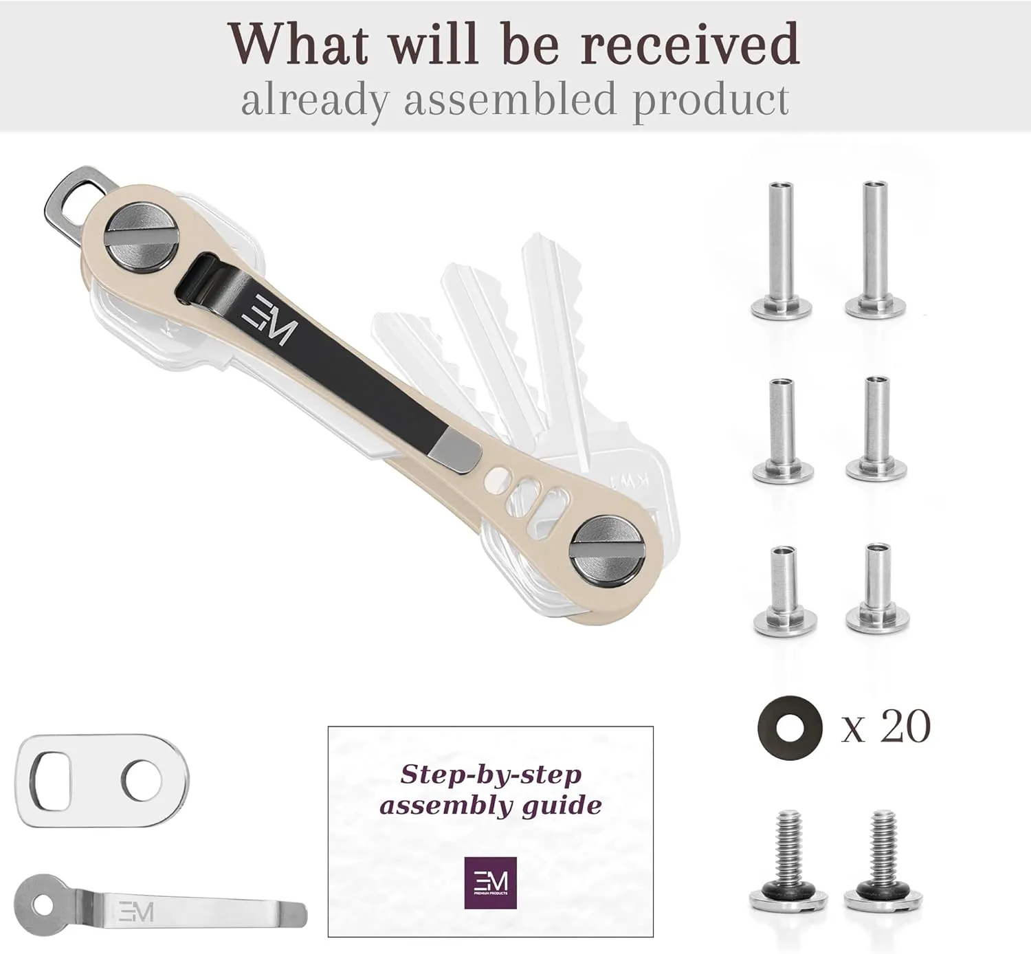 EM Premium Products Compact Key Holder - Pocket Key Organizer - 14 Keys Key Bar