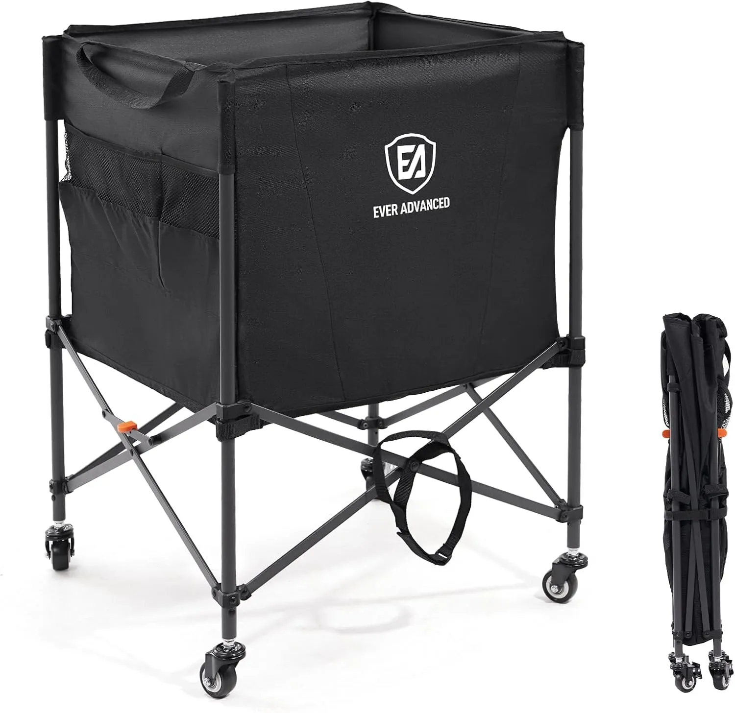 EVER ADVANCED Rolling Ball Storage Cart with Lockable Wheels, 33 x 22.8in Collapsible Garage Sports Equipment Organizer for Volleyball Basketball Tennis Toy Storage Multi-Sport Family Gym