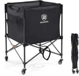 EVER ADVANCED Rolling Ball Storage Cart with Lockable Wheels, 33 x 22.8in Collapsible Garage Sports Equipment Organizer for Volleyball Basketball Tennis Toy Storage Multi-Sport Family Gym