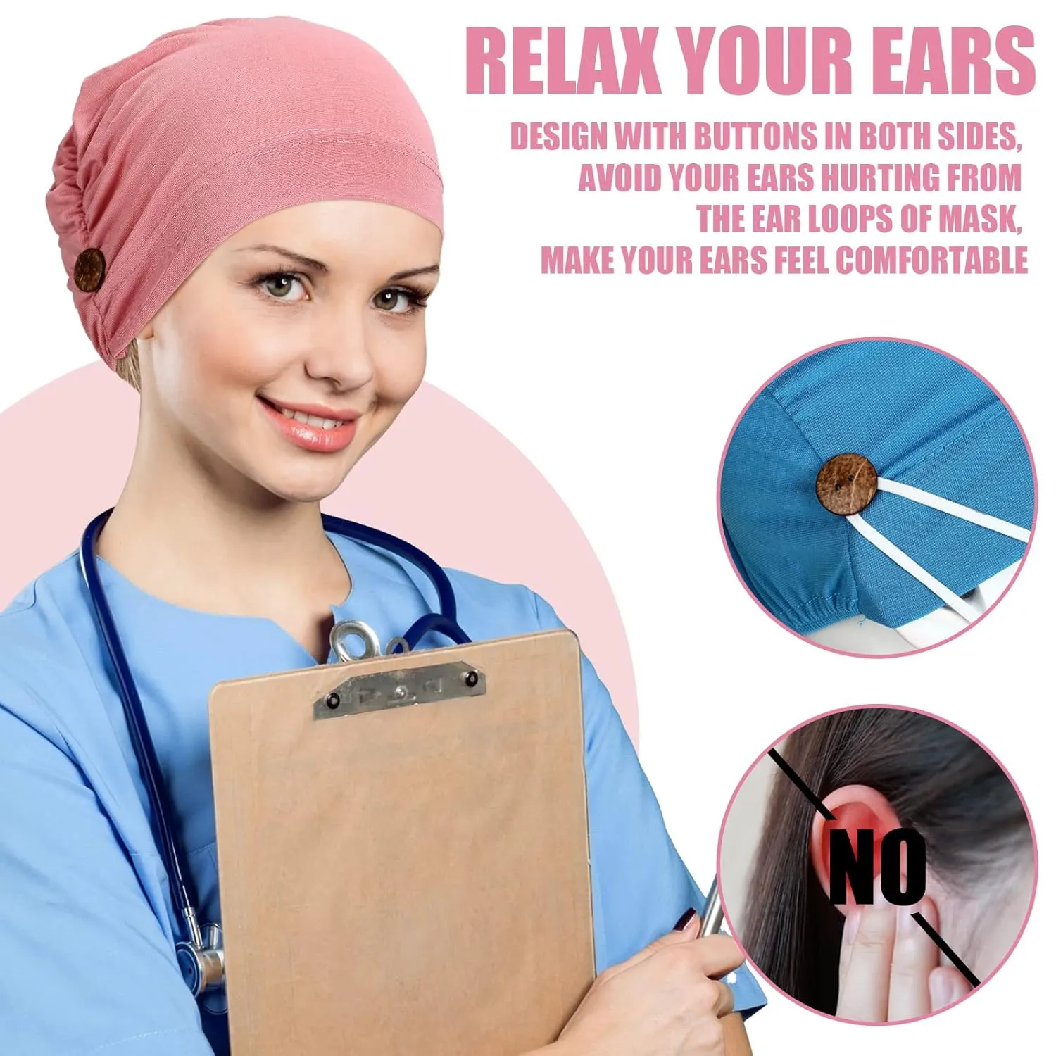 Geyoga 10 Pcs Soft Bouffant Caps with Buttons, Gourd-Shape Caps Stretch Bouffant Hat Stretchy Headband Turban (Bright Colors)