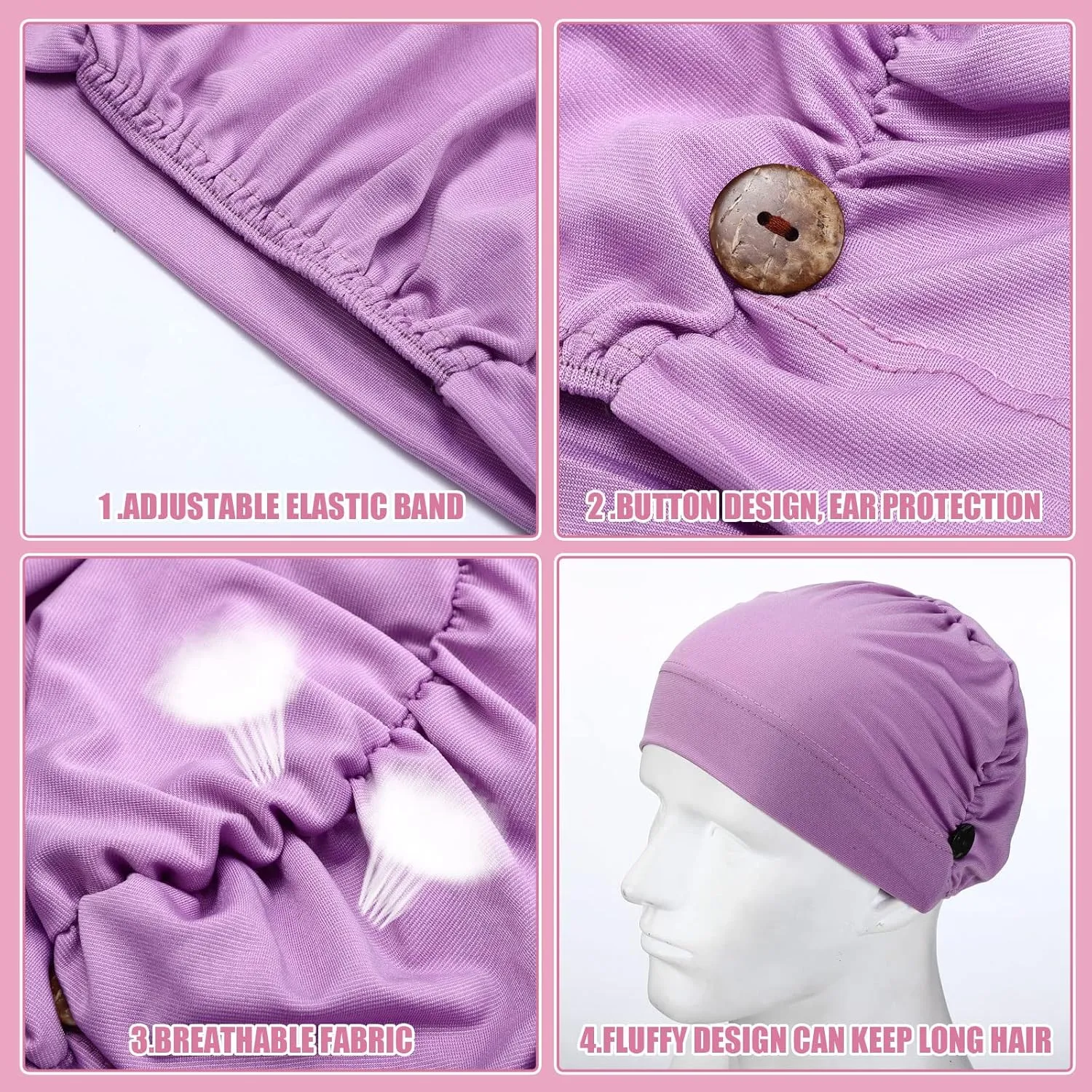 Geyoga 10 Pcs Soft Bouffant Caps with Buttons, Gourd-Shape Caps Stretch Bouffant Hat Stretchy Headband Turban (Bright Colors)