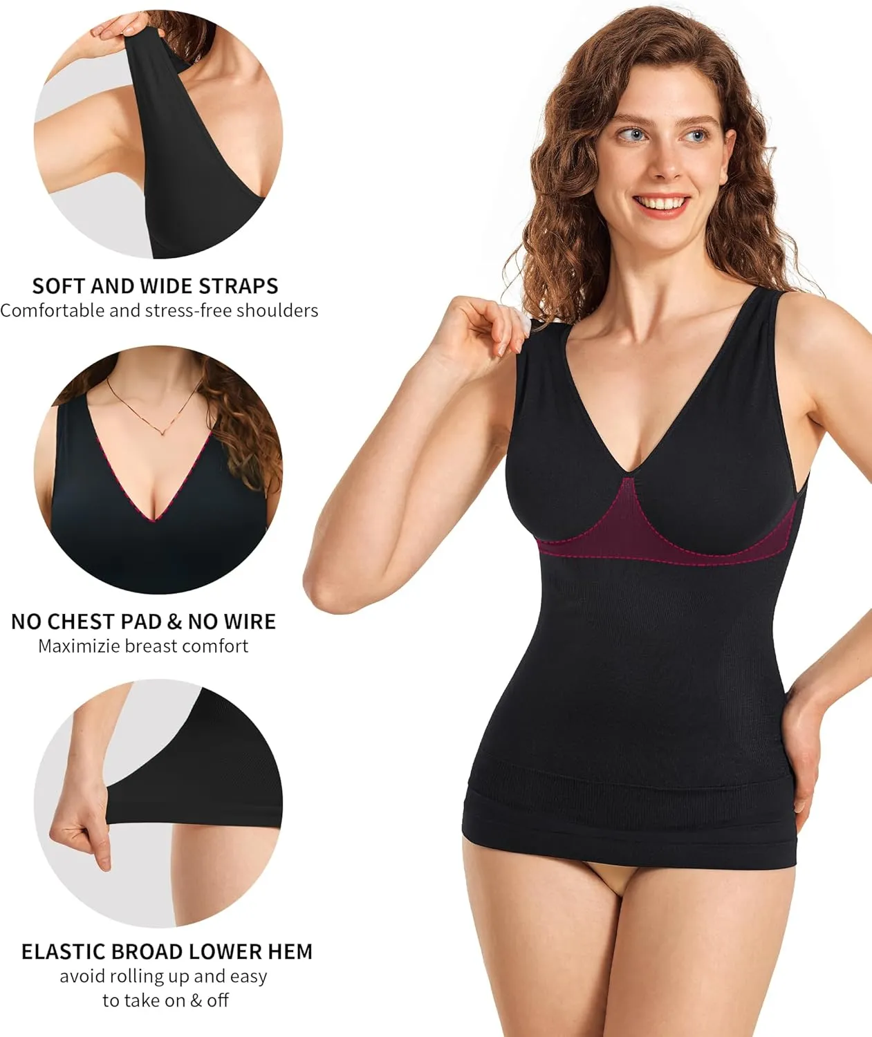 Gotoly Shapewear for Women Compression Tank Tops Tummy Control Body Shaper Seamless Workout V-Neck Camisole Cami Tops