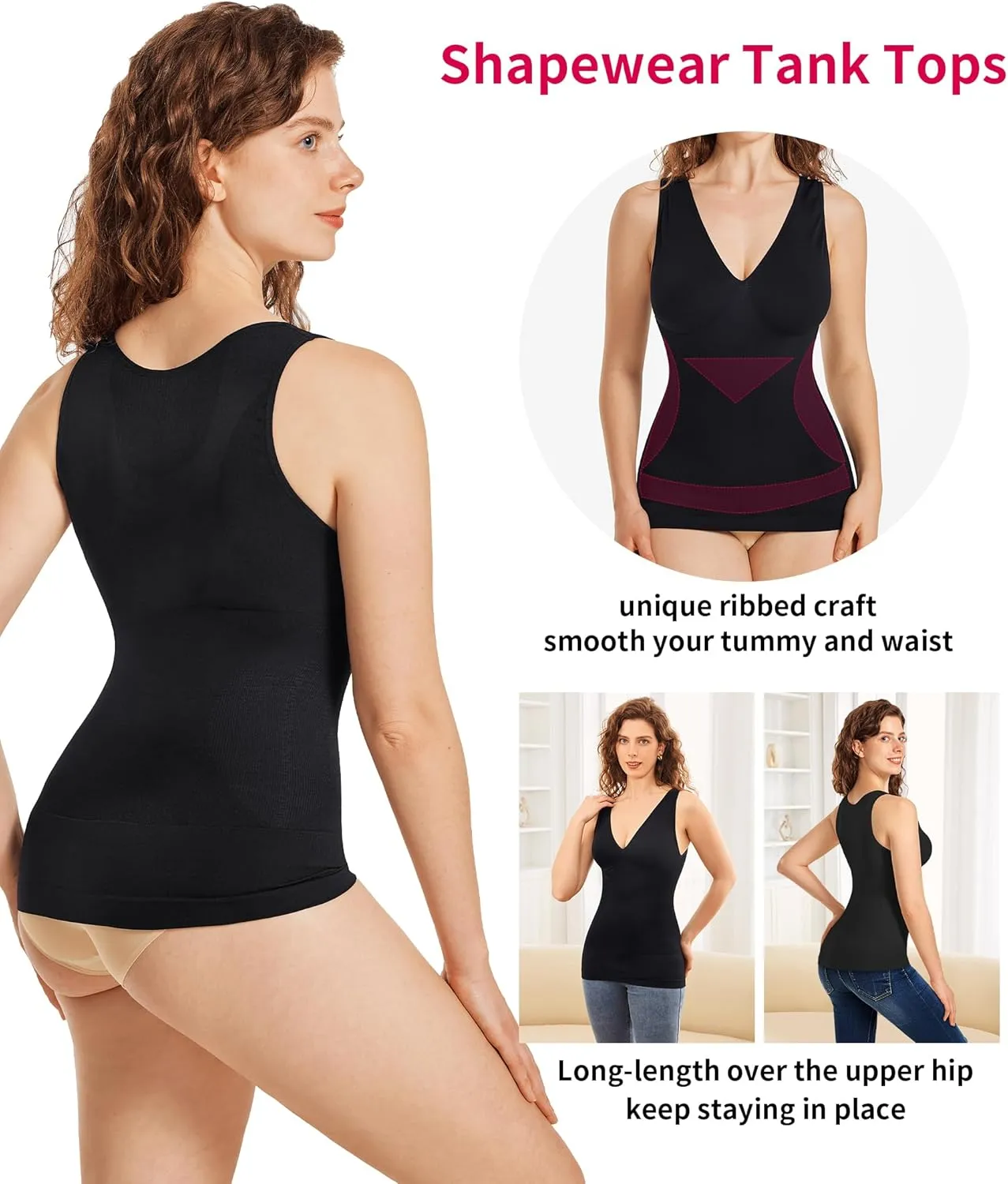Gotoly Shapewear for Women Compression Tank Tops Tummy Control Body Shaper Seamless Workout V-Neck Camisole Cami Tops