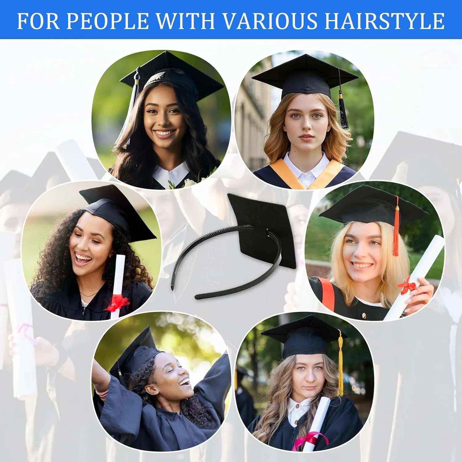 Graduation Cap Headband Insert, Grad Caps Headband Insert, Adjustable, Secures Cap and Keeps Hairstyle, Upgraded Interior Design, Simple and Practical Anti-Fall Hairband for Graduation (2 Pack, M)