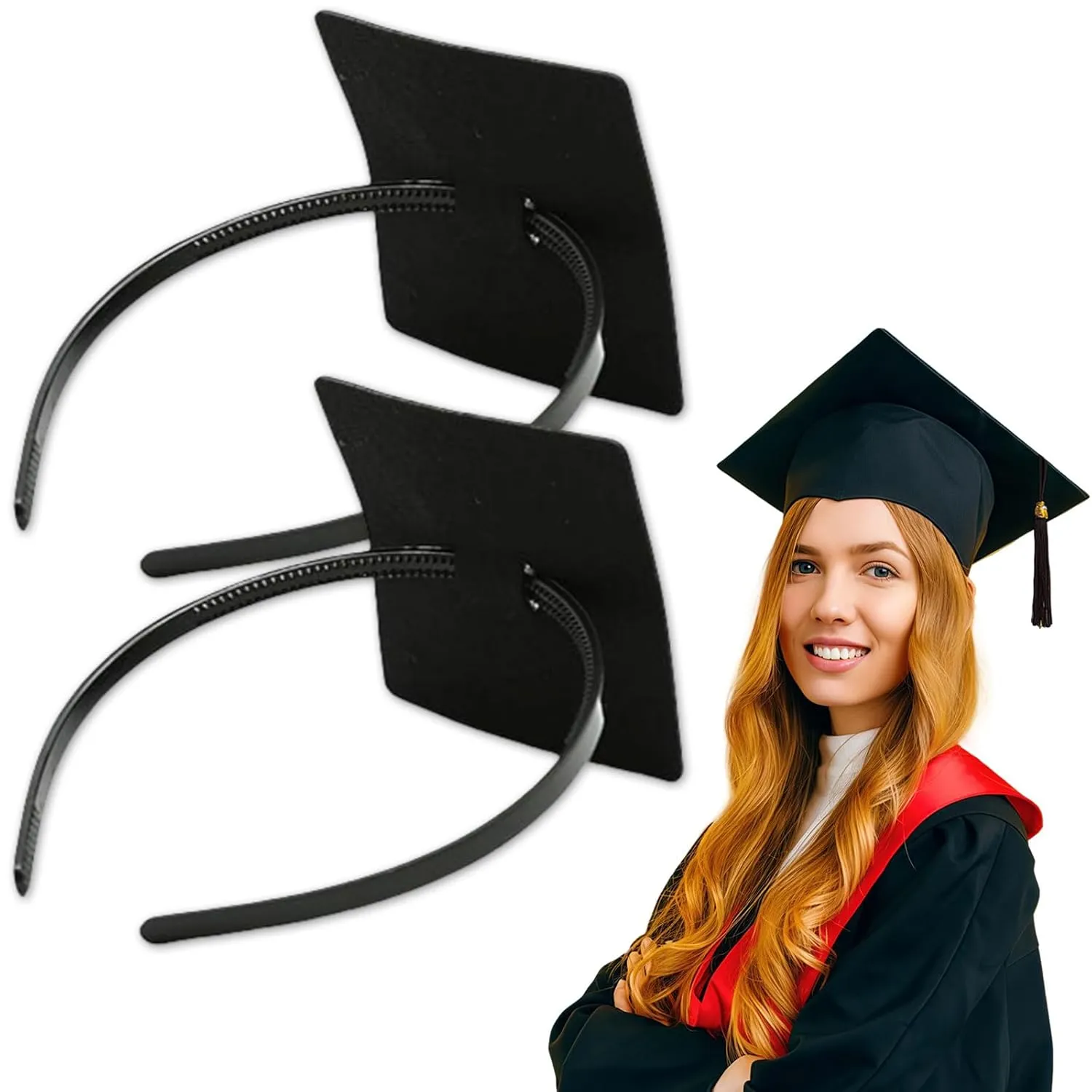 Graduation Cap Headband Insert, Grad Caps Headband Insert, Adjustable, Secures Cap and Keeps Hairstyle, Upgraded Interior Design, Simple and Practical Anti-Fall Hairband for Graduation (2 Pack, M)