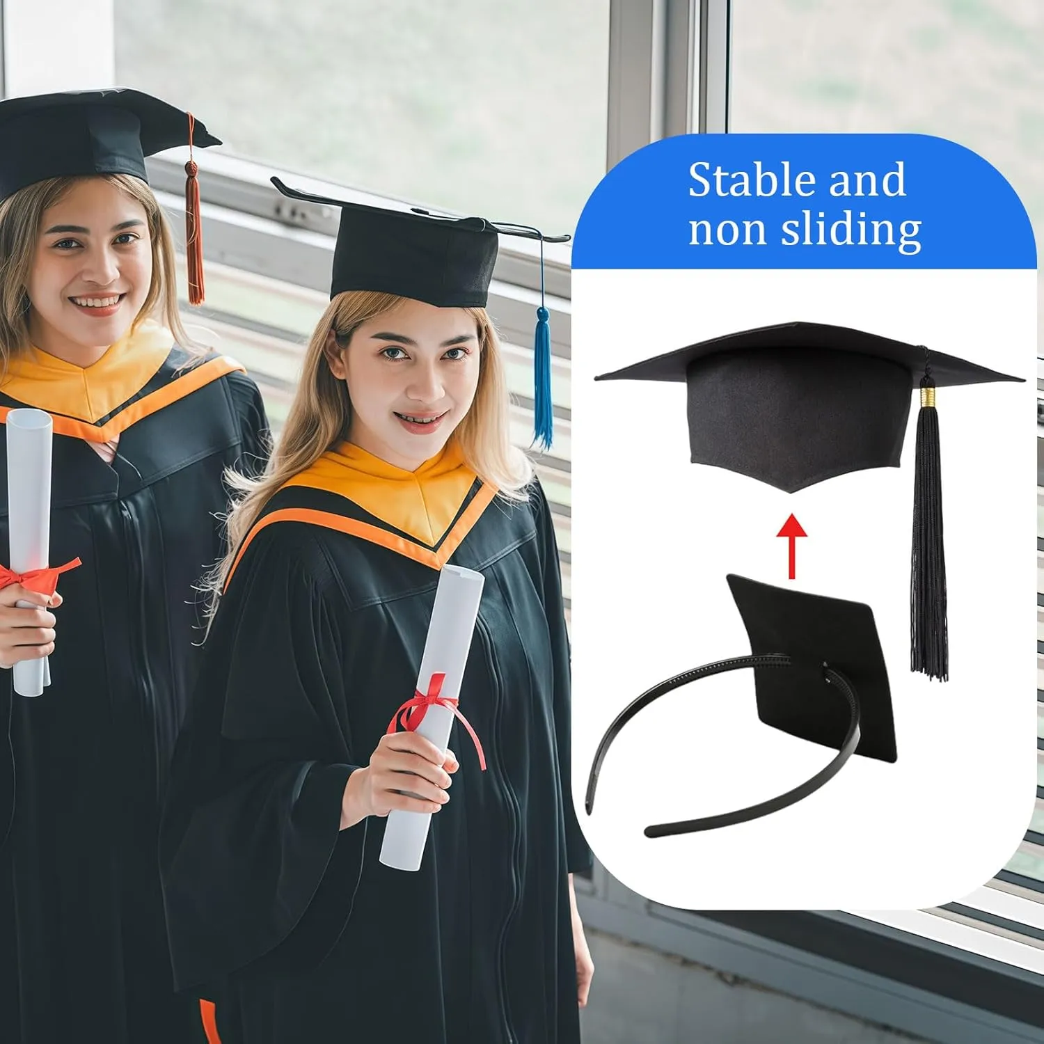 Graduation Cap Headband Insert, Grad Caps Headband Insert, Adjustable, Secures Cap and Keeps Hairstyle, Upgraded Interior Design, Simple and Practical Anti-Fall Hairband for Graduation (2 Pack, M)