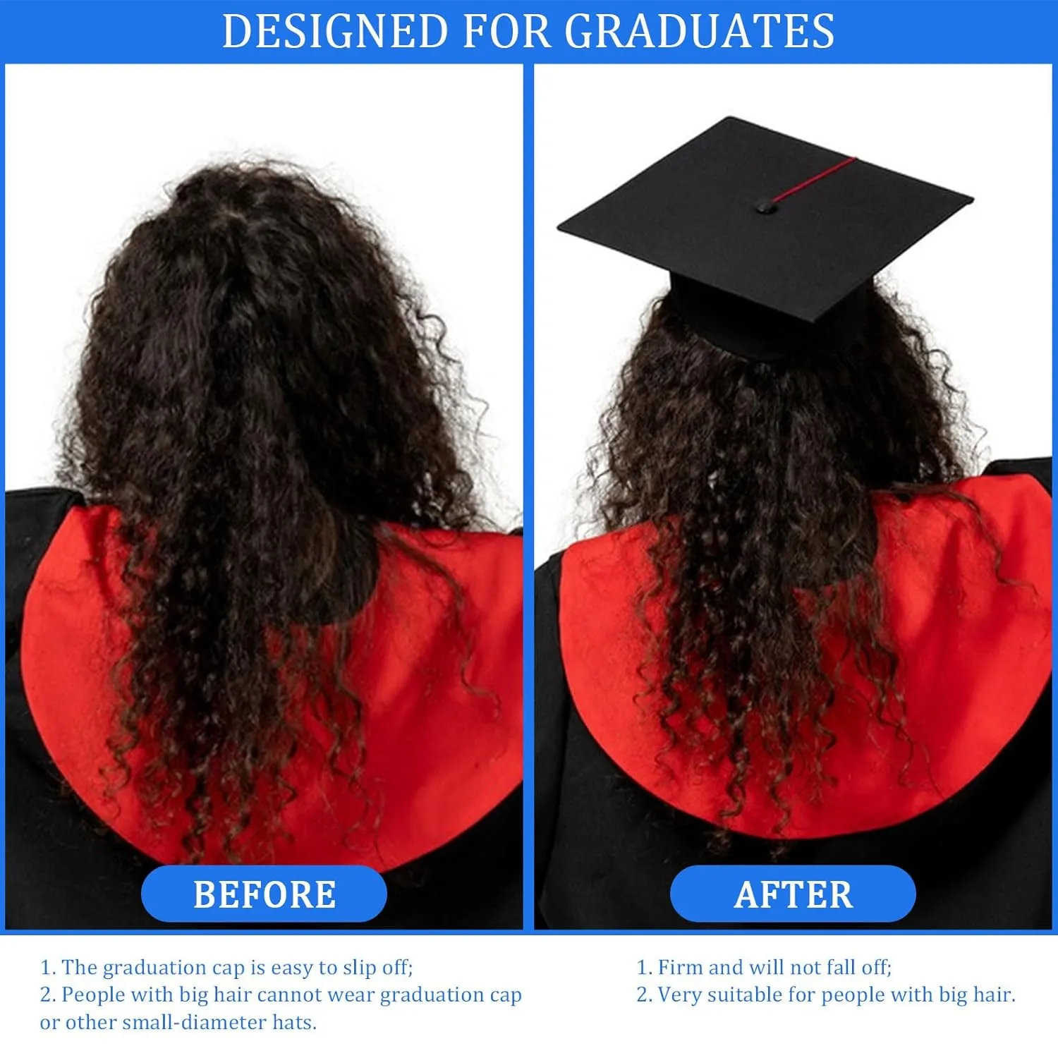 Graduation Cap Headband Insert, Grad Caps Headband Insert, Adjustable, Secures Cap and Keeps Hairstyle, Upgraded Interior Design, Simple and Practical Anti-Fall Hairband for Graduation (2 Pack, M)