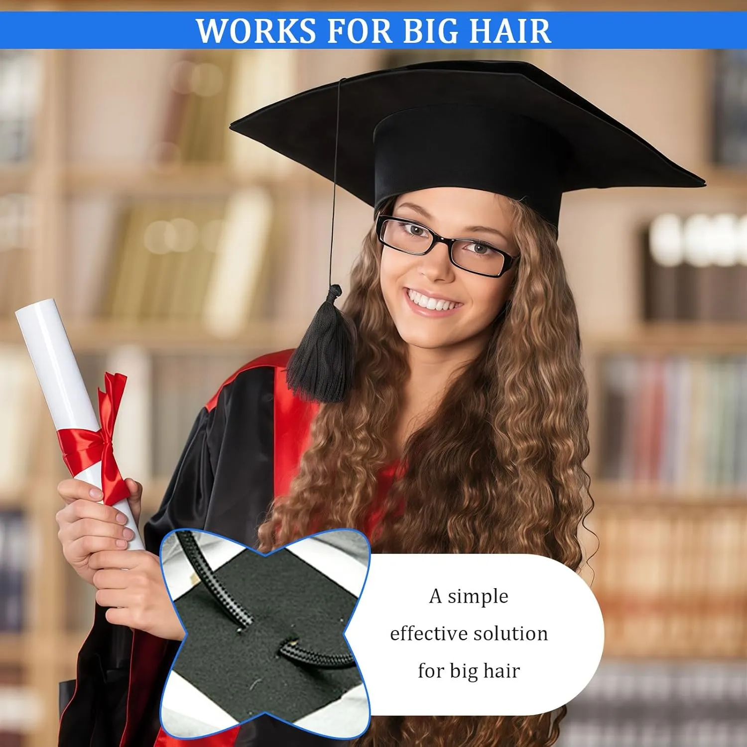 Graduation Cap Headband Insert, Grad Caps Headband Insert, Adjustable, Secures Cap and Keeps Hairstyle, Upgraded Interior Design, Simple and Practical Anti-Fall Hairband for Graduation (2 Pack, M)
