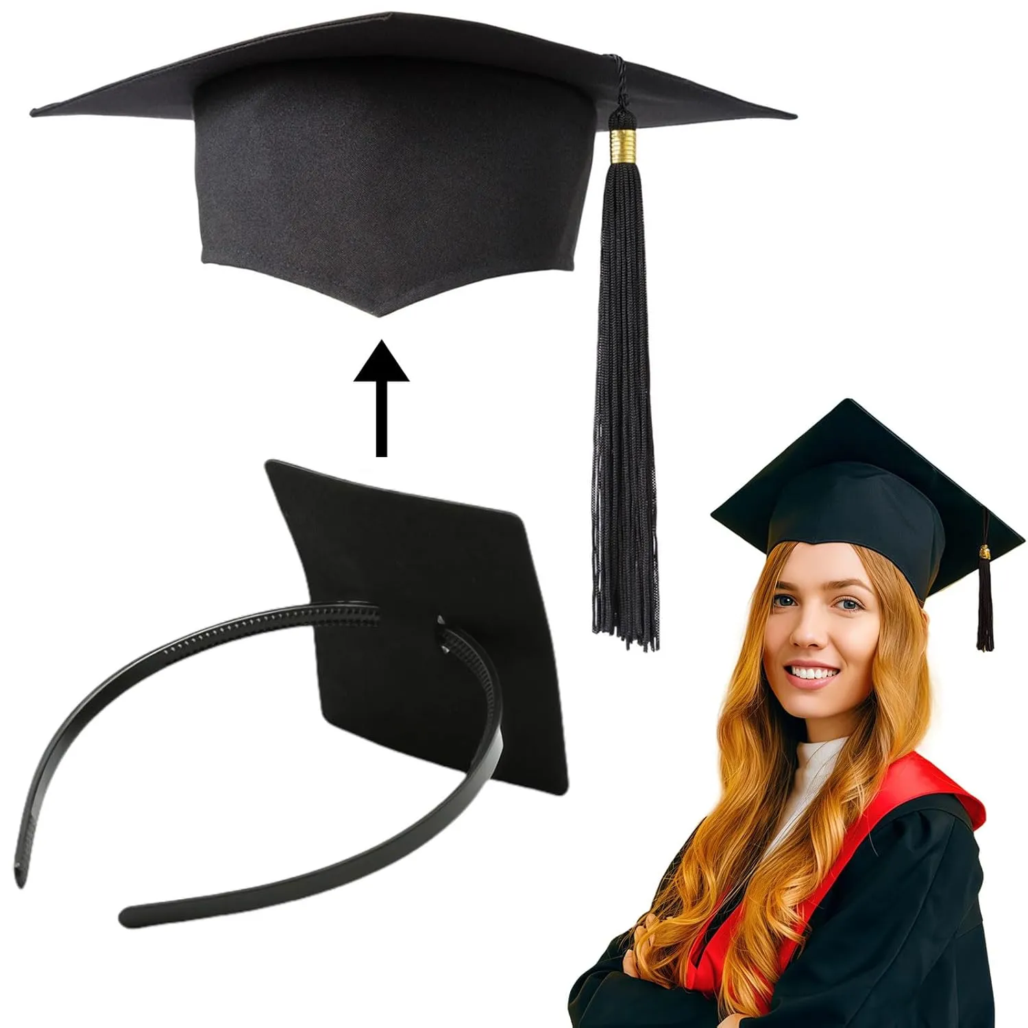 Graduation Cap Headband Insert, Grad Caps Headband Insert, Adjustable, Secures Cap and Keeps Hairstyle, Upgraded Interior Design, Simple and Practical Anti-Fall Hairband for Graduation (2 Pack, M)