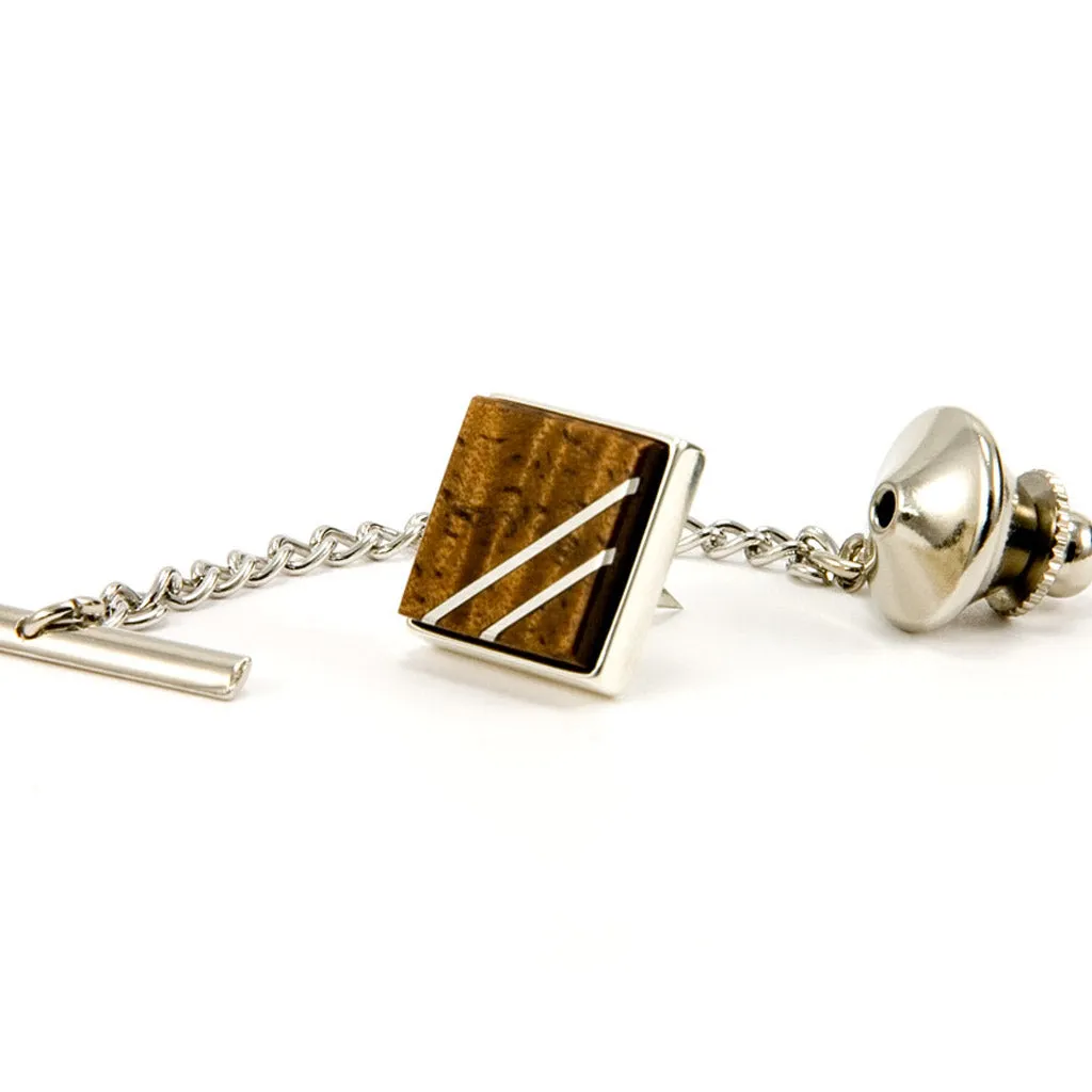 Hawaiian Koa Sterling Silver Inlay Tie Tack / Lapel Pin