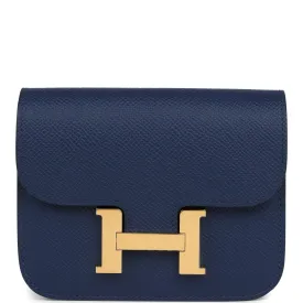 Hermes Constance Slim Wallet Bleu Navy Epsom Gold Hardware