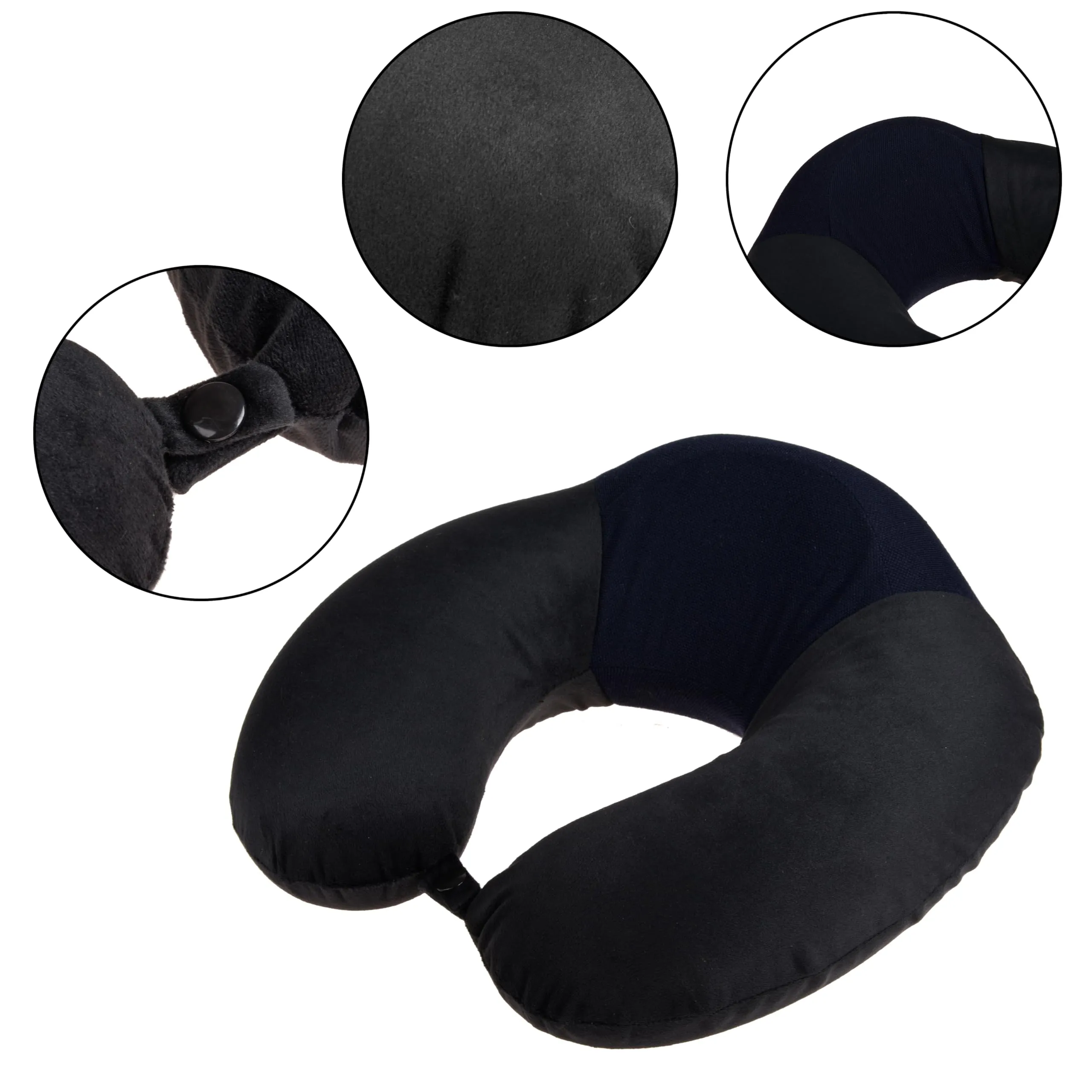Homestic Travel Neck Pillow with Sleeping Eye Mask|Neck Support Rest Pillow|Velvet Cover with Microfiber Fillling (Black)