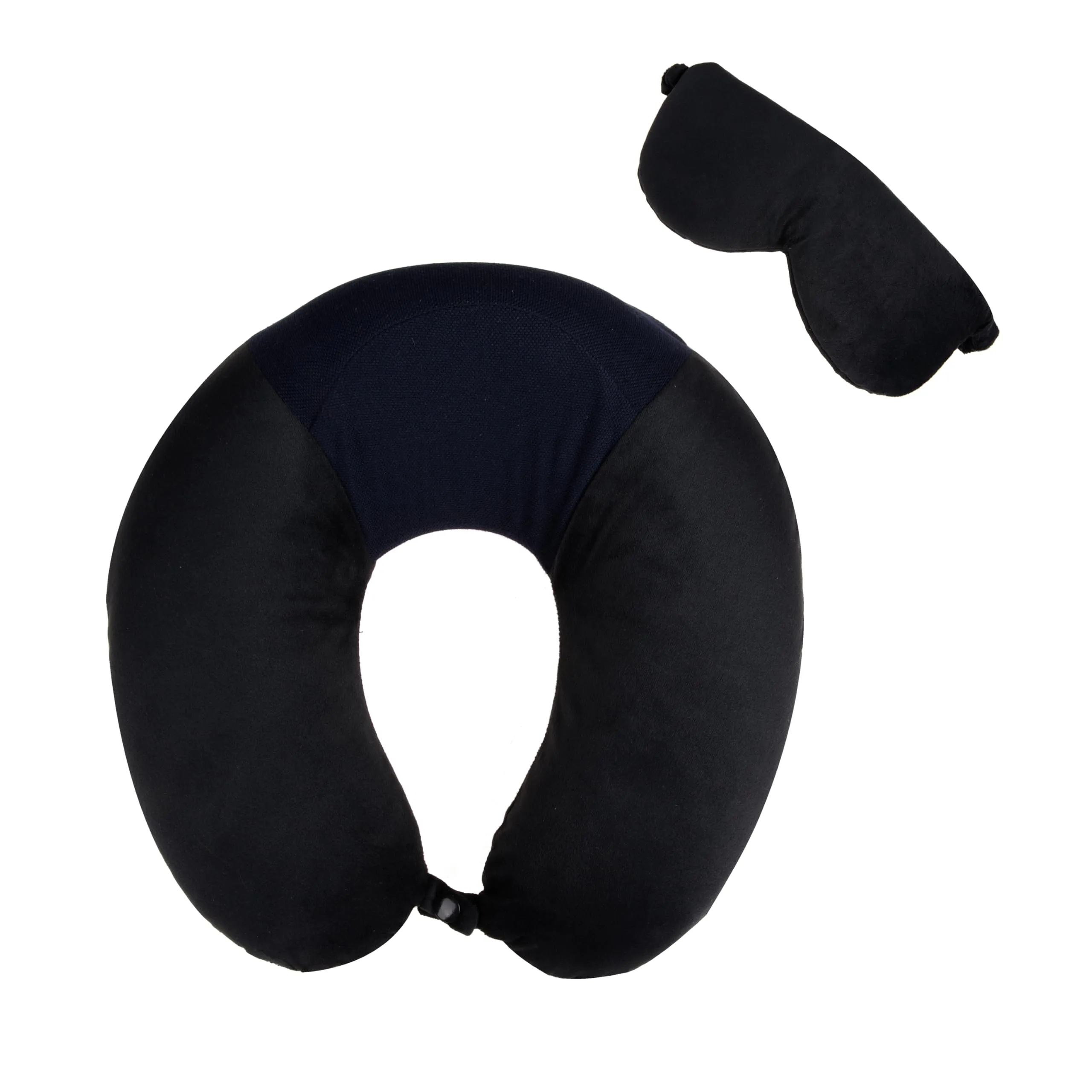 Homestic Travel Neck Pillow with Sleeping Eye Mask|Neck Support Rest Pillow|Velvet Cover with Microfiber Fillling (Black)