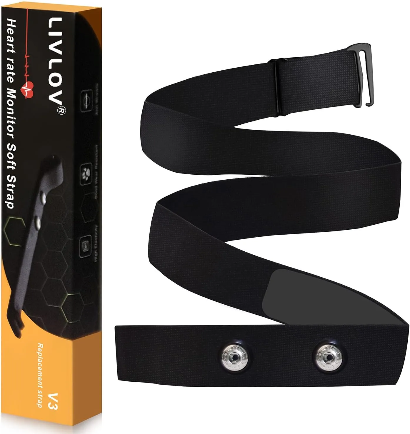 LIVLOV Heart Rate Monitor Replacement Strap, Chest Replacement Strap Compatible with Wahoo Tickr Polar H7 Garmin HRM Coospo, IP67 Waterproof, Adjustable Soft Size M to XXL