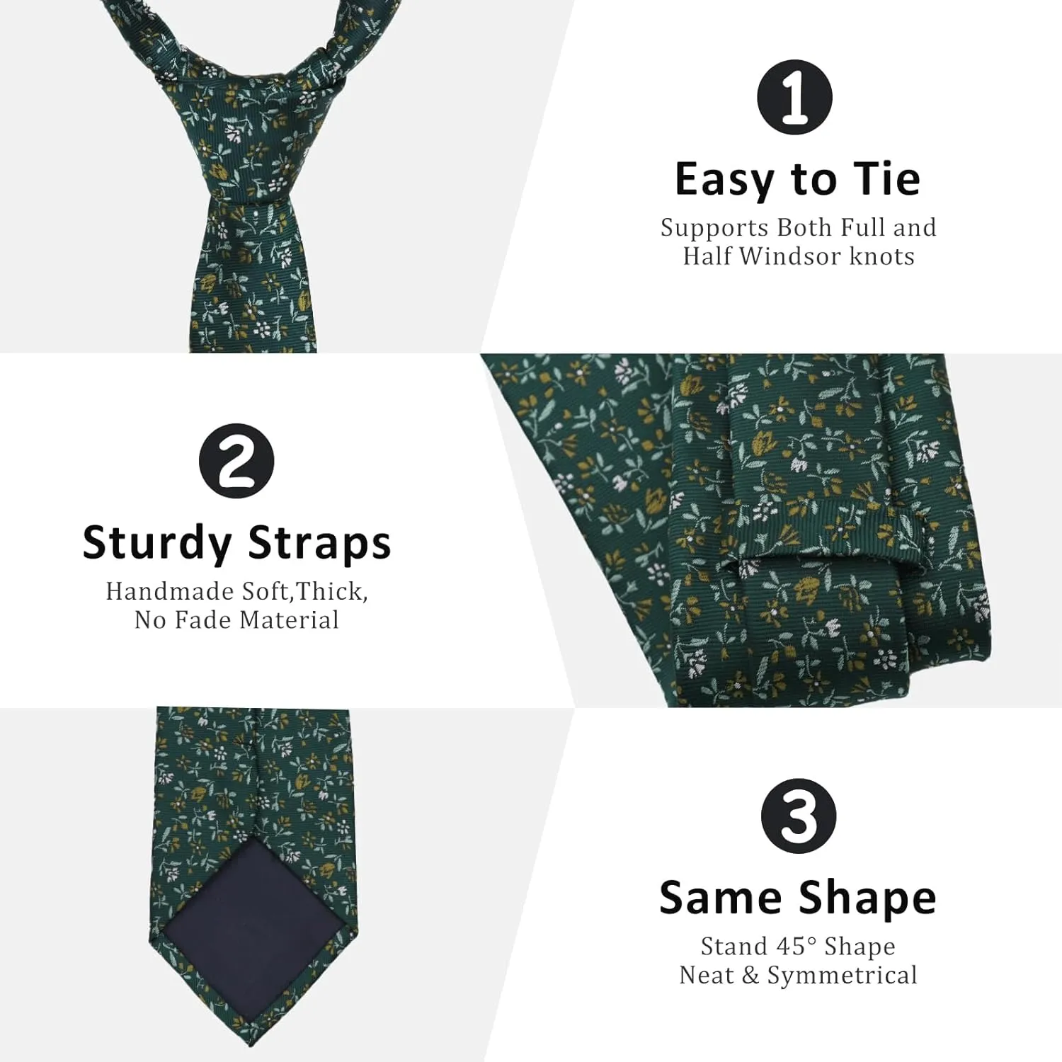 Mantieqingway Floral Ties for Men Handkerchief Cufflinks Set, Groomsmen Tie Polyester Necktie for Wedding Informal Prom Party