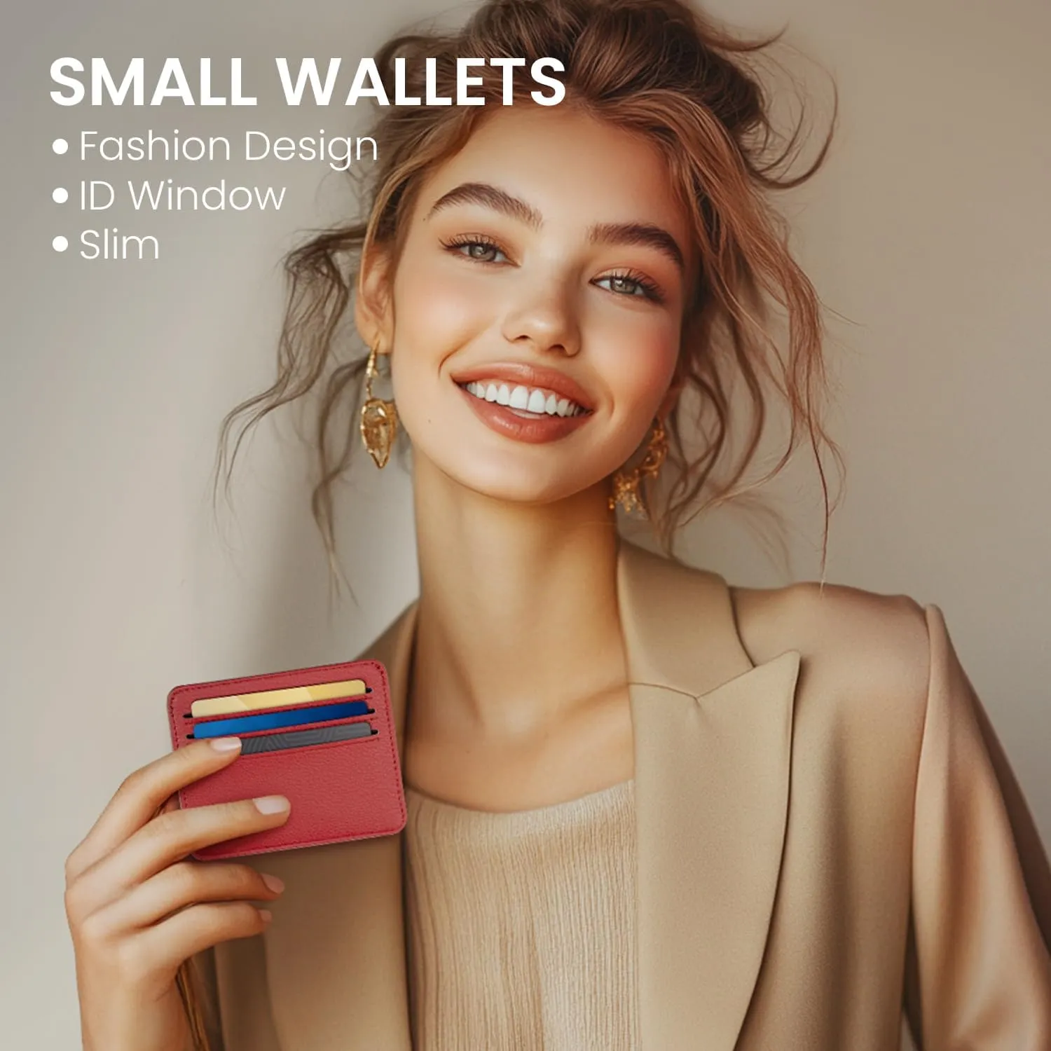Mayski Minimalist Wallet Credit Card Holder for Women, RFID Credit Card Holder Card Cases, Slim Pocket Wallet with ID Window for Women Men, Red