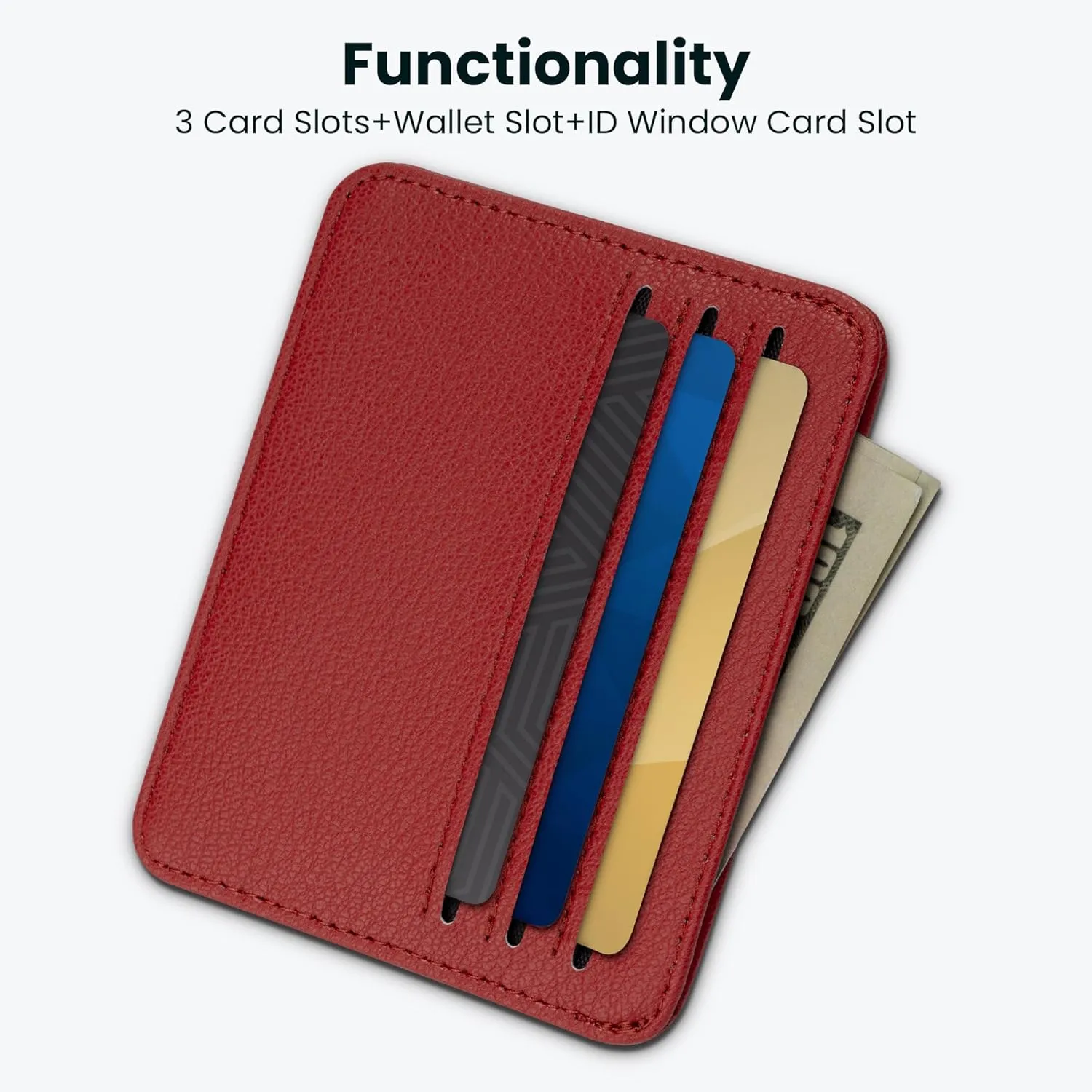 Mayski Minimalist Wallet Credit Card Holder for Women, RFID Credit Card Holder Card Cases, Slim Pocket Wallet with ID Window for Women Men, Red